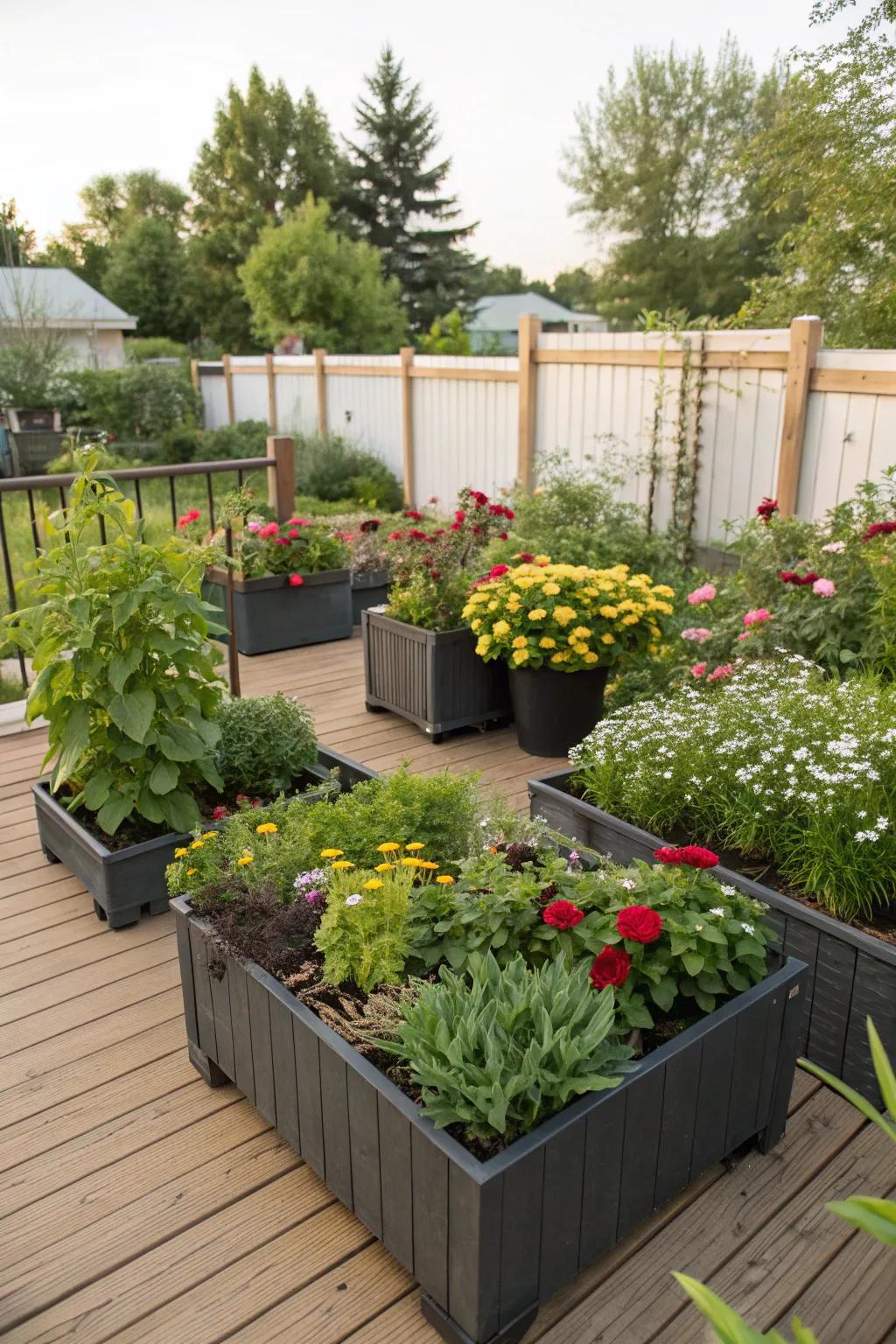 Portable planters offering flexibility in garden design.
