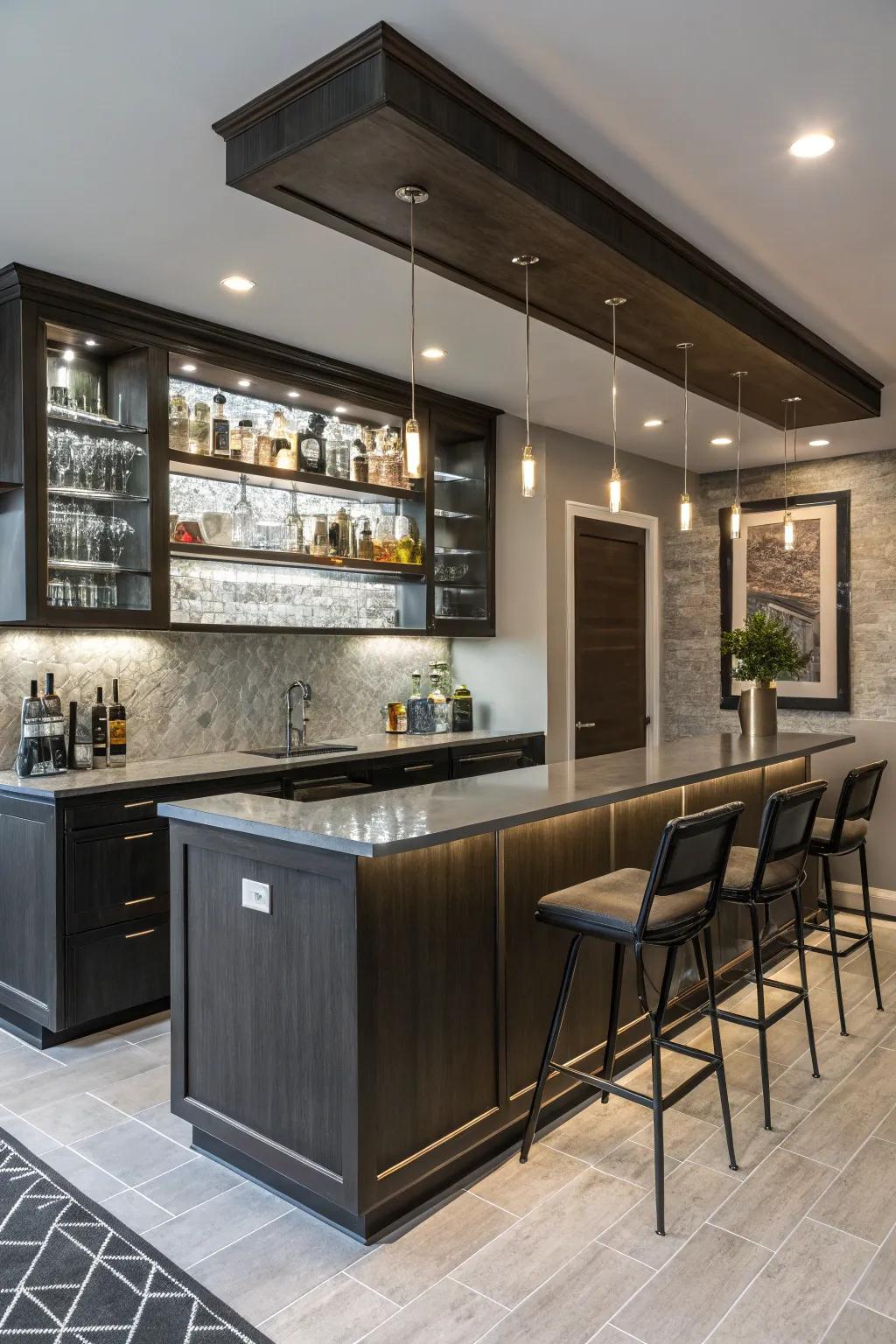 Adaptable attributes personalize your contemporary wet bar.