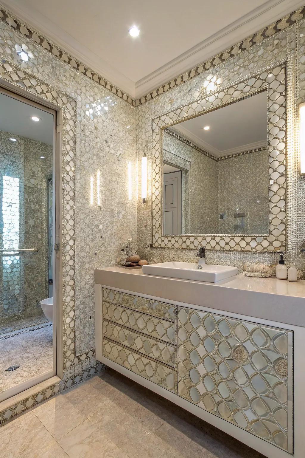 Artistic mosaic compositions introduce a personal element to your bathroom design.