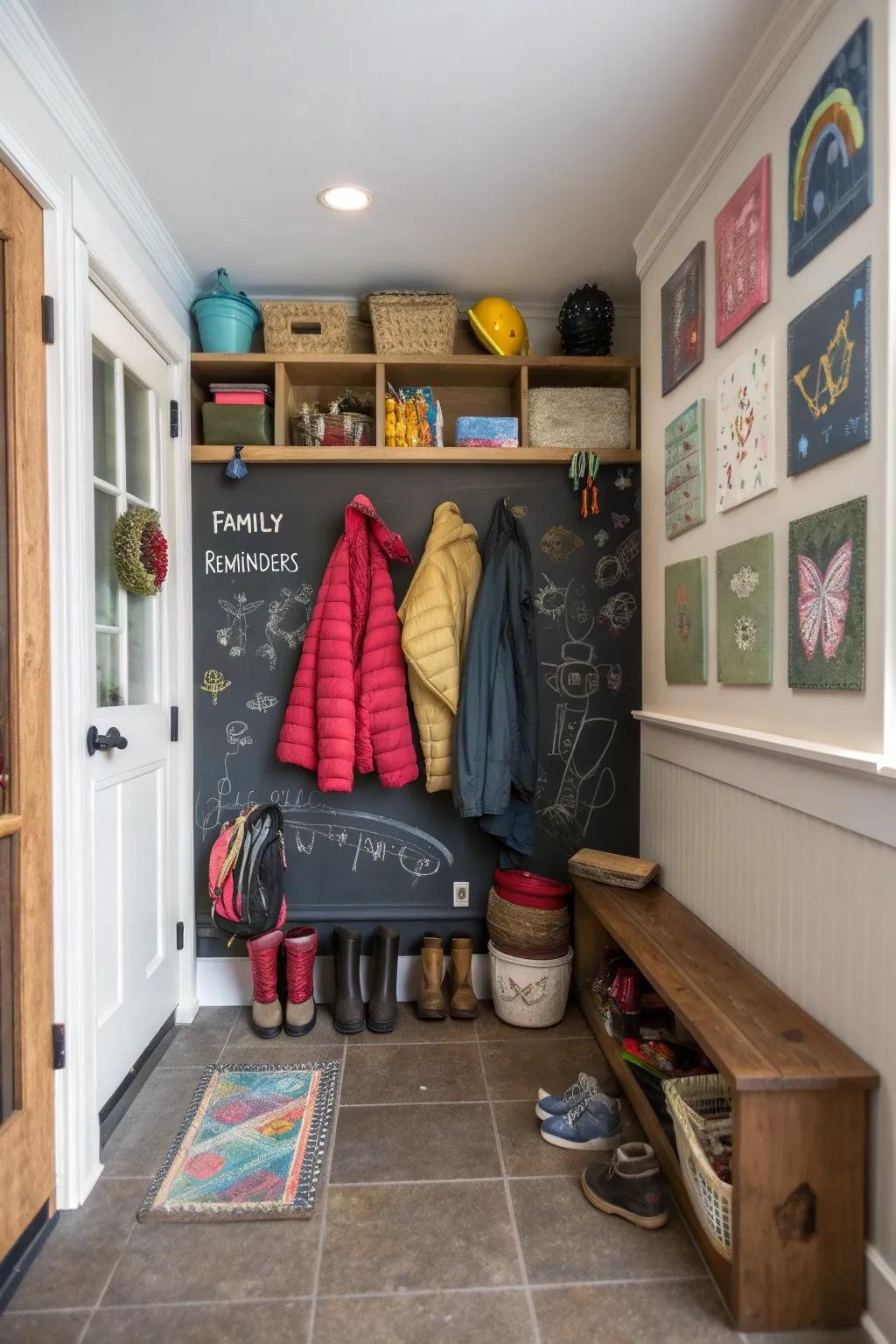 A chalkboard wall is a useful and fun addition to keep your family organised.