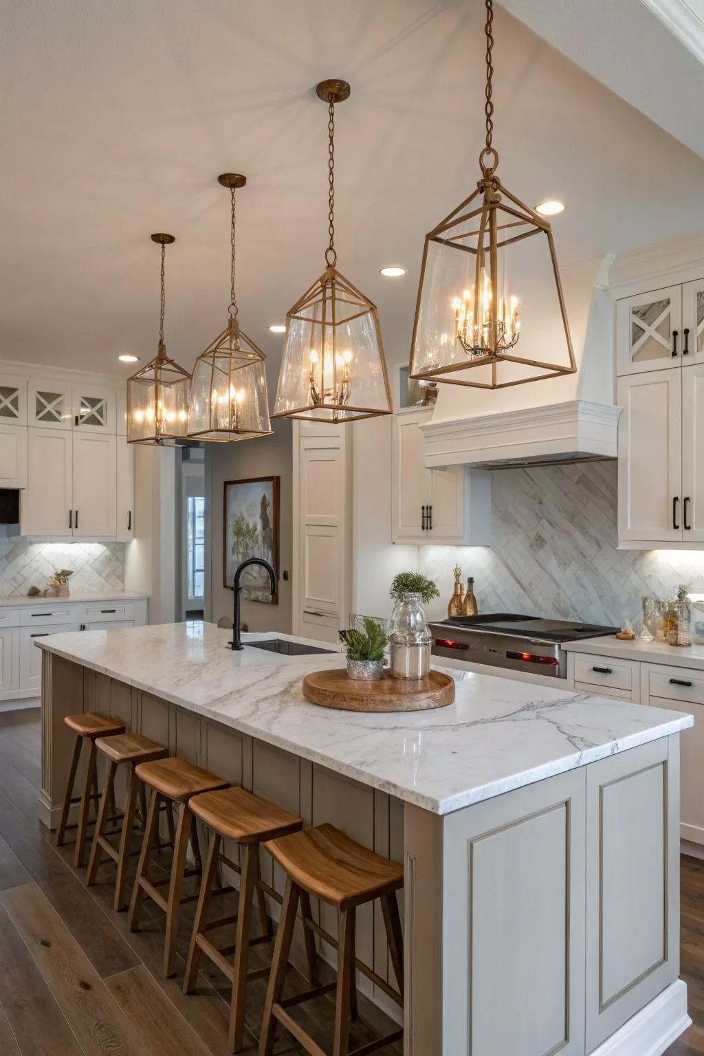 Hanging illumination infuses charm and utility to your kitchen.
