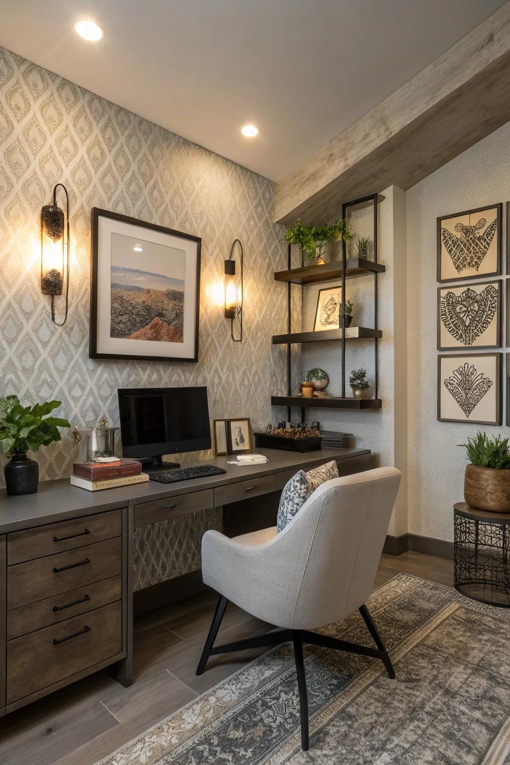 Wall lights add depth and highlight architectural features.