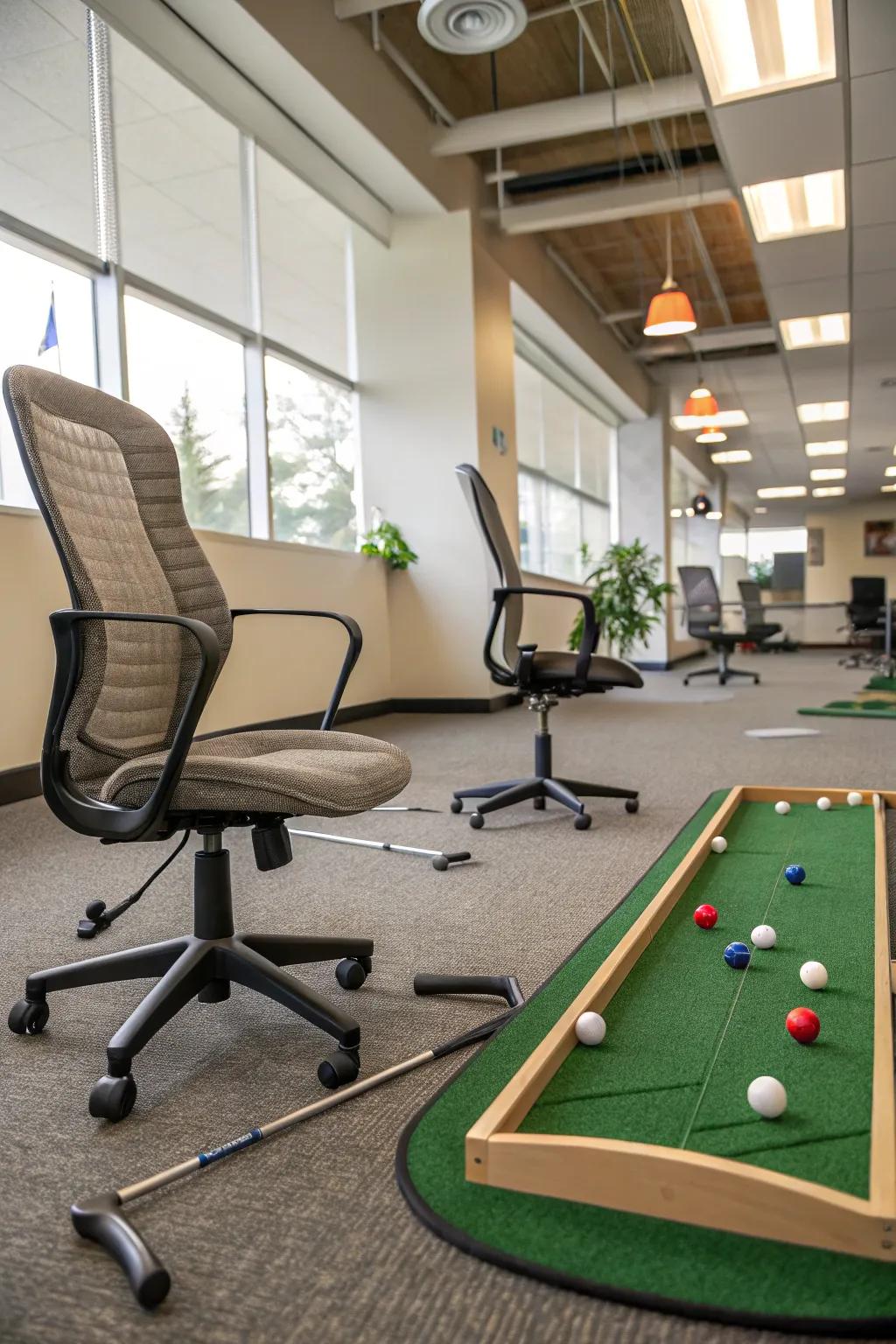 Browse around chair limbs for a complicated putt.