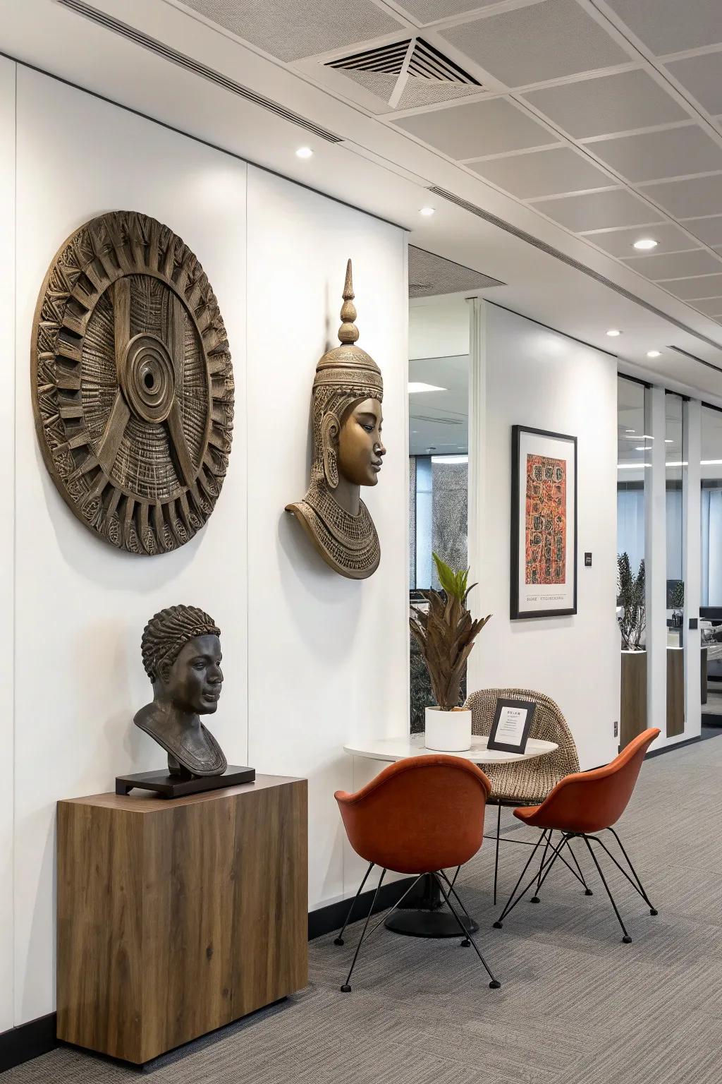 Sculptural partition artistry that imparts profundity and intrigue to the office ambiance.