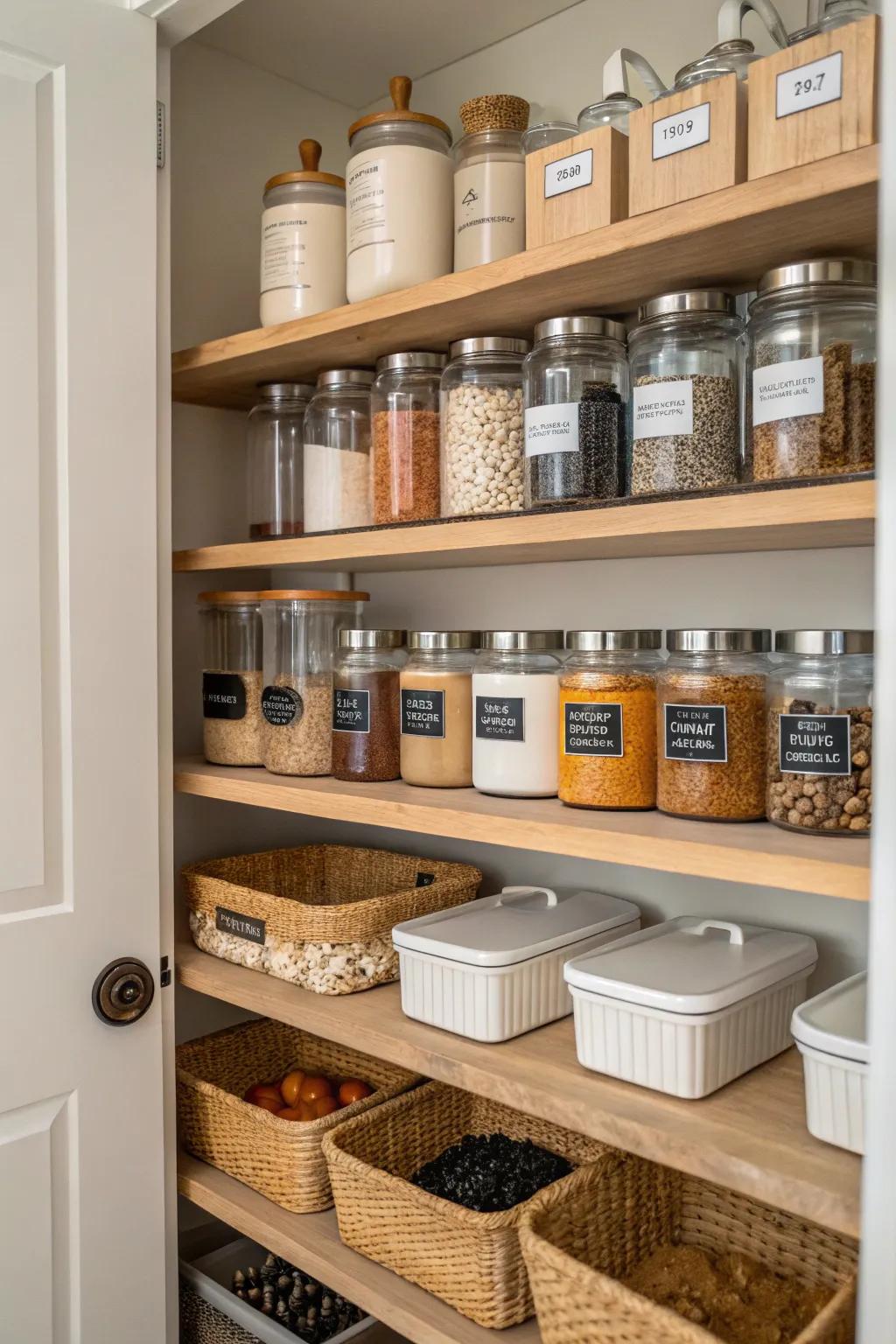 Labels ensure easy identification and order in the pantry.