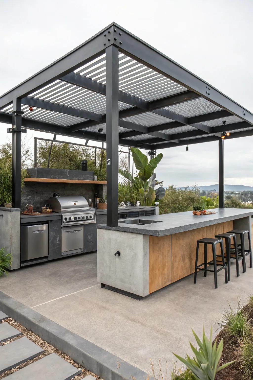 Attain an urban vibe with an industrial edge outdoor cooking gazebo.