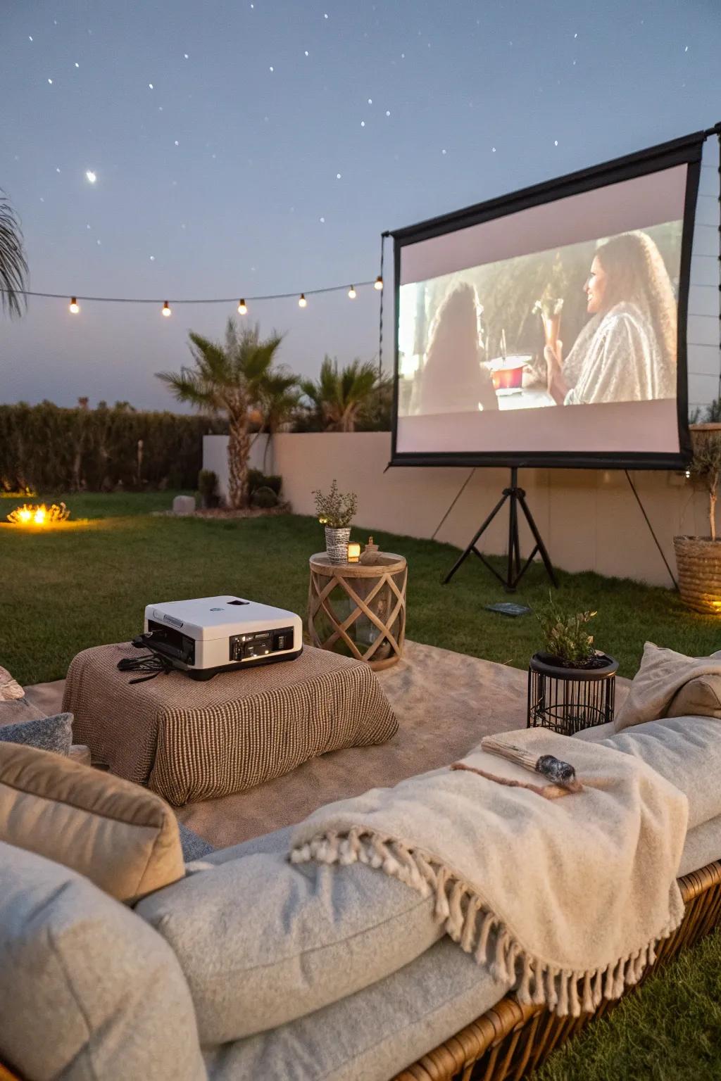 Savor a film evening beneath starlight within your outdoor personal sanctuary.