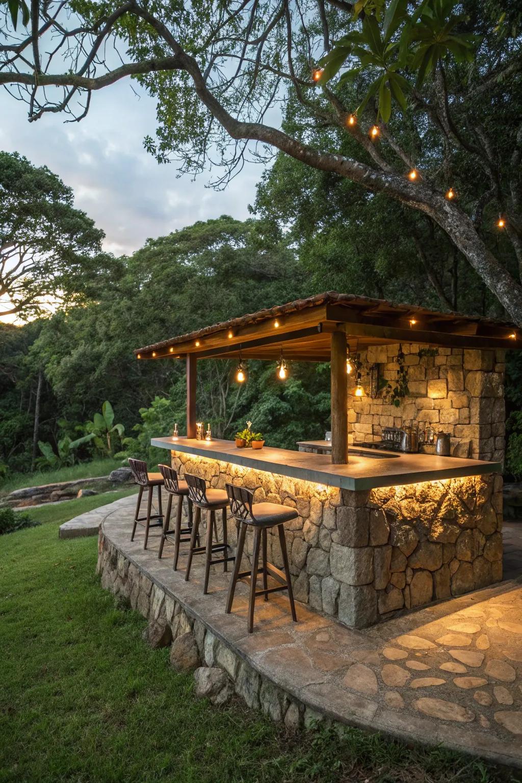 An eco-friendly stone bar that boasts sustainable elements.