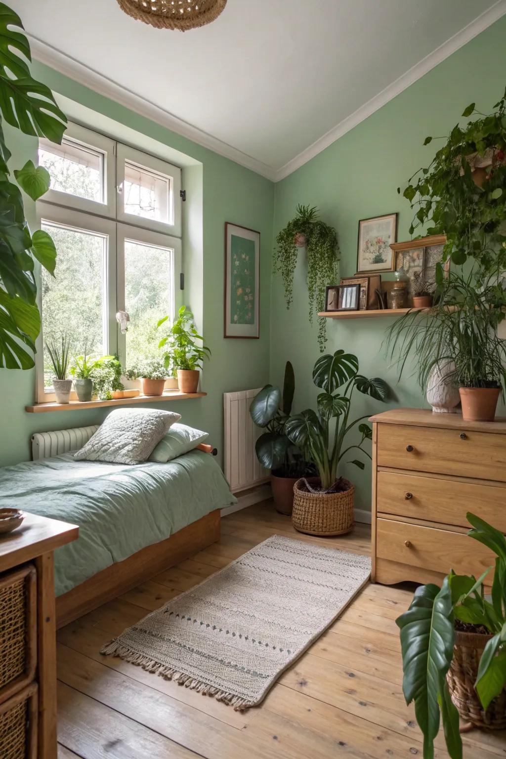 Soft jades evoke nature, offering tranquility and freshness in your bedroom.