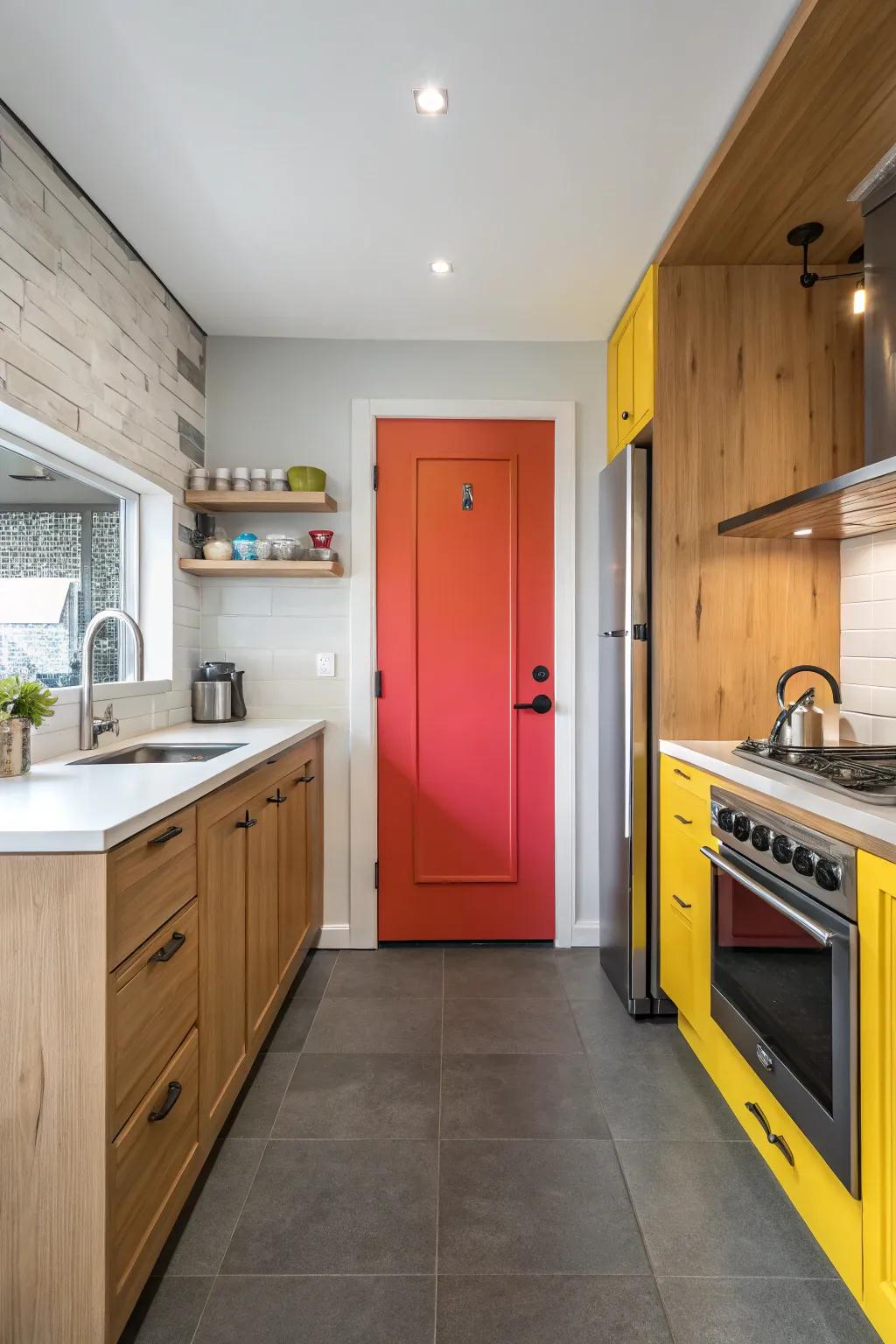 A daring pigment can render your pantry entrance a vibrant focal point.