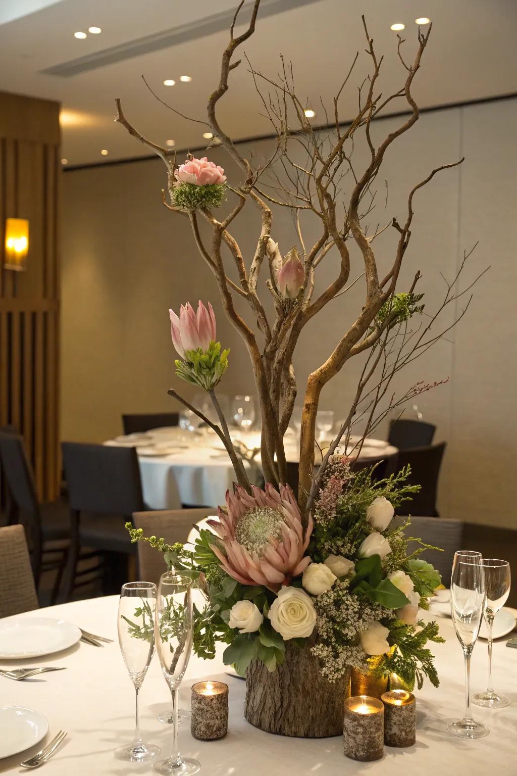 An artistic centerpiece featuring uniquely sculpted components.