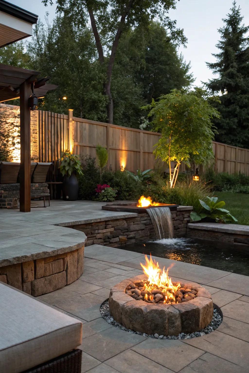 Water and fire produce a captivating patio centerpiece.