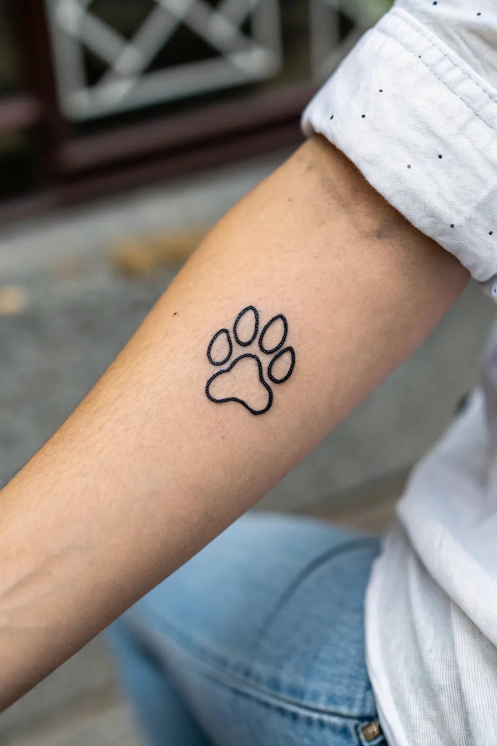 A minimalist paw impression tattoo as a personal tribute.