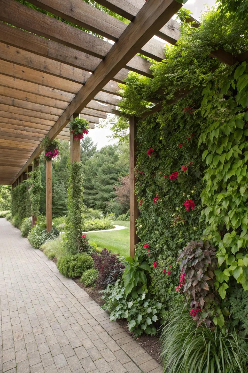Vertical gardens extend an opulent and verdant privacy preference.