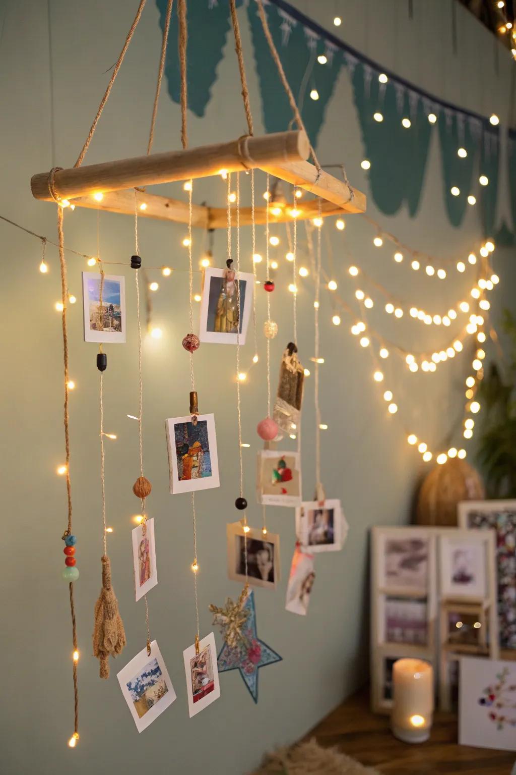 Picture mobiles with lights inject a playful, artistic touch.