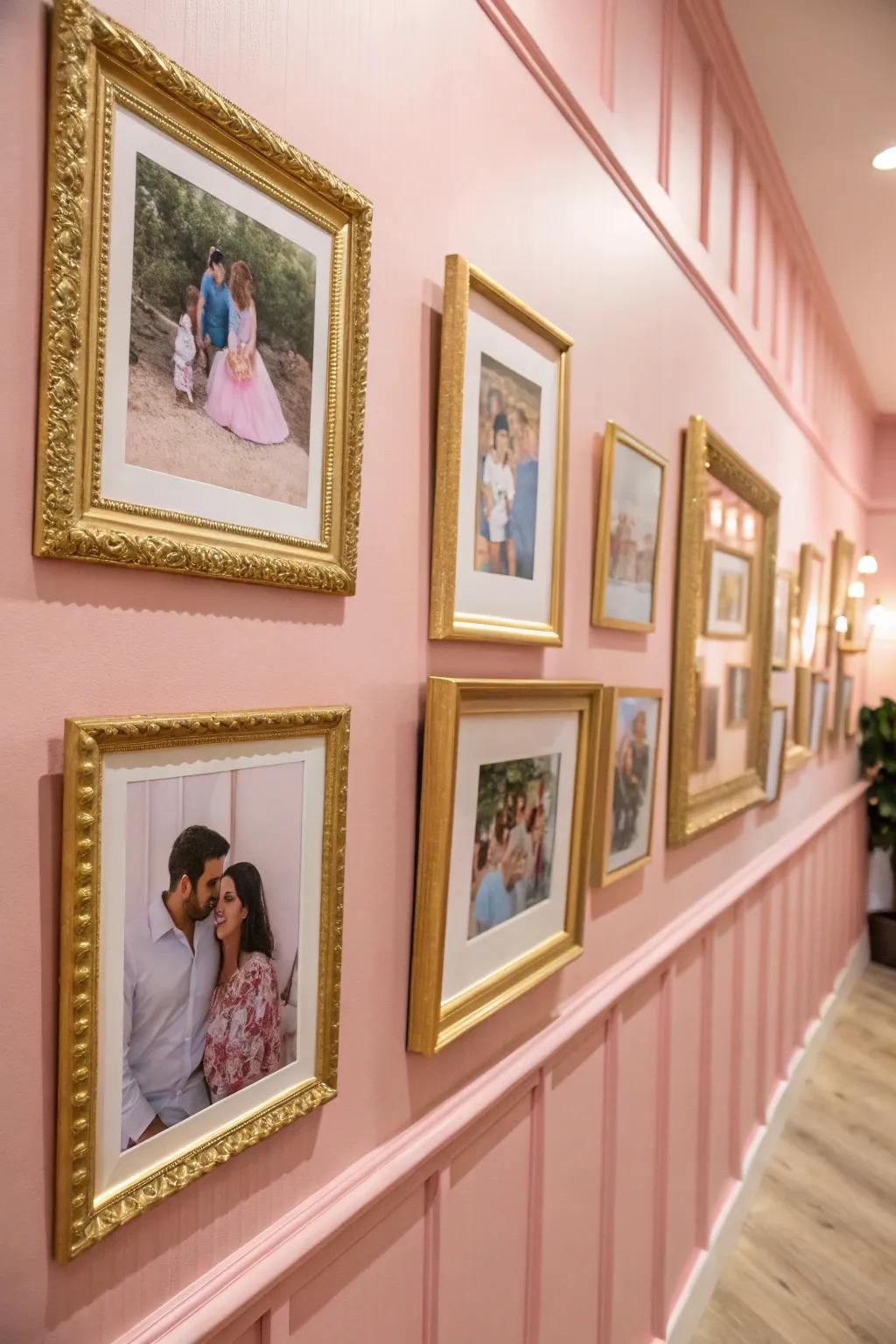 Gilded picture frames exhibit cherished memories beautifully.