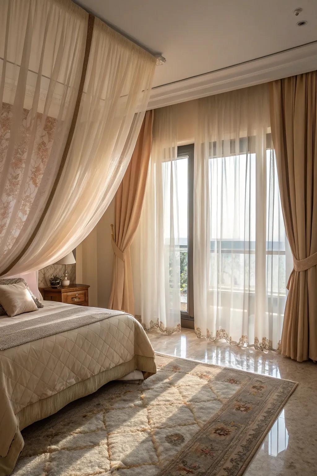 Light curtains are stylish and add privacy.