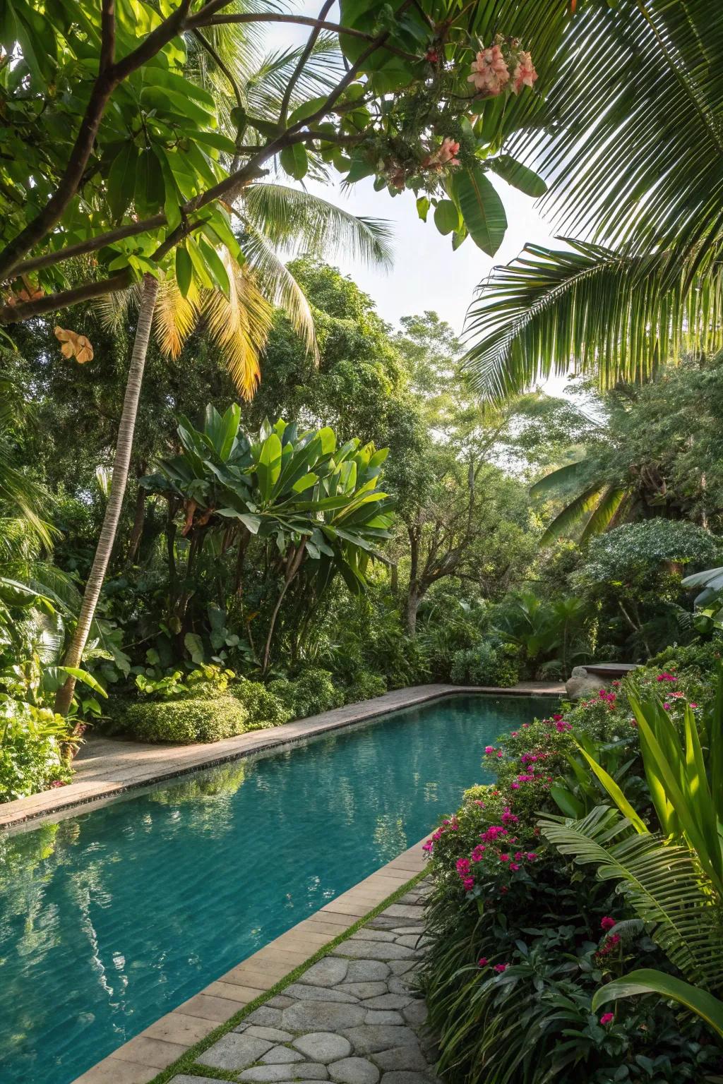 A tropical sanctuary creates a vacation-like retreat in your own backyard.