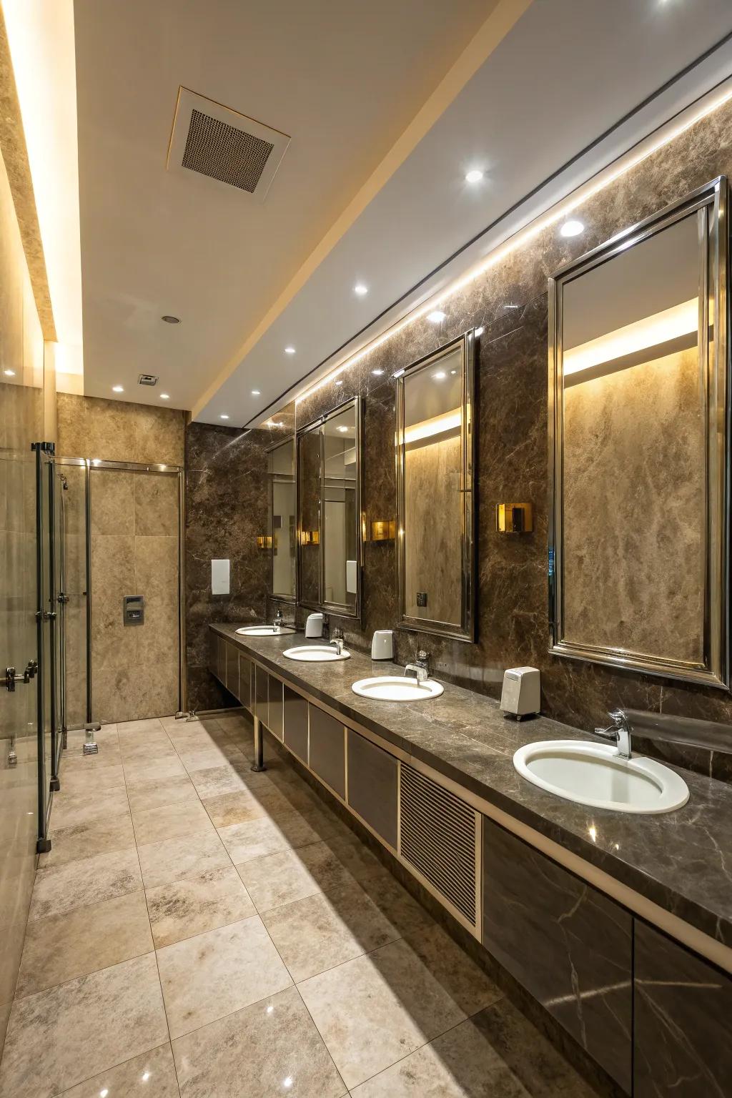 High-end materials enhance the aesthetic of public restrooms.
