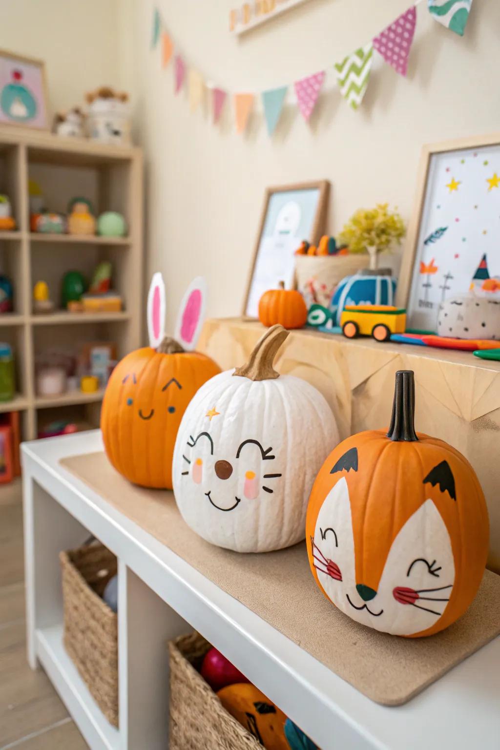 Delight your attendees with charming pumpkins depicting animal countenances.