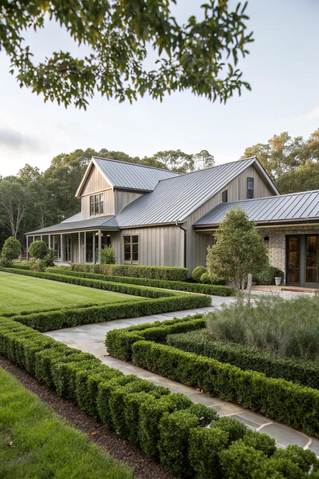 Metal accents infuse a modern nuance into this ranch-style abode.