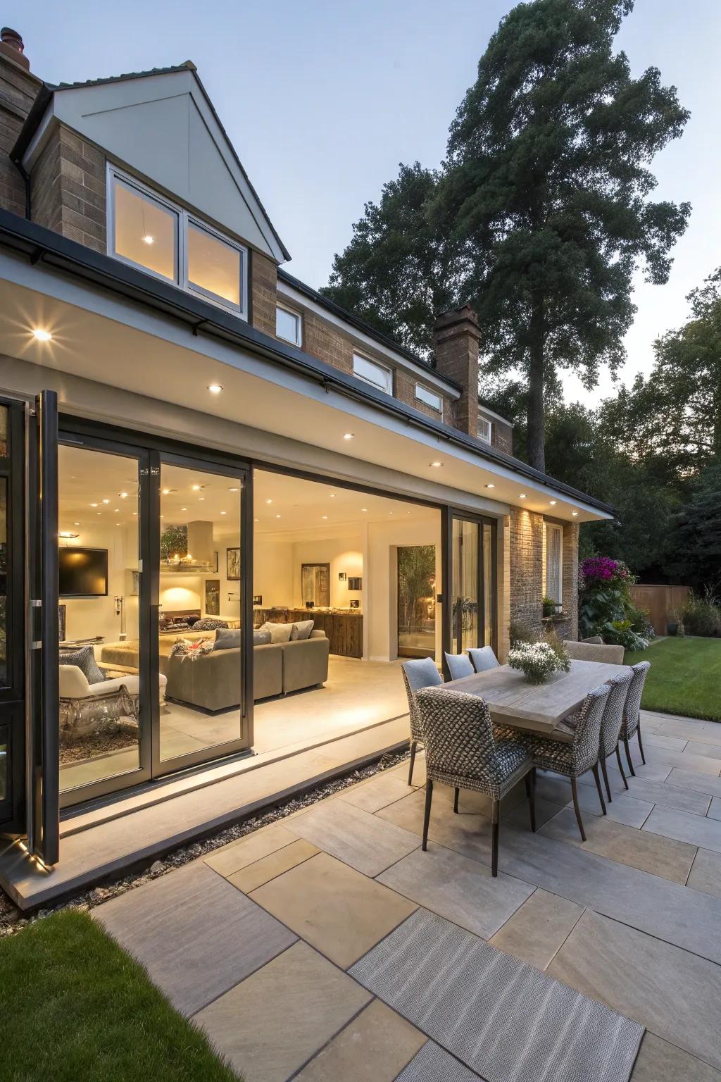A rear house extension with an opulent outdoor entertaining area for gatherings.