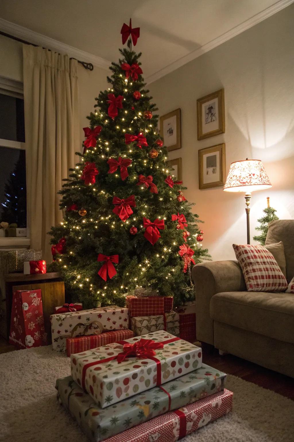 Ruby knots appending allure throughout the holiday embellishments.