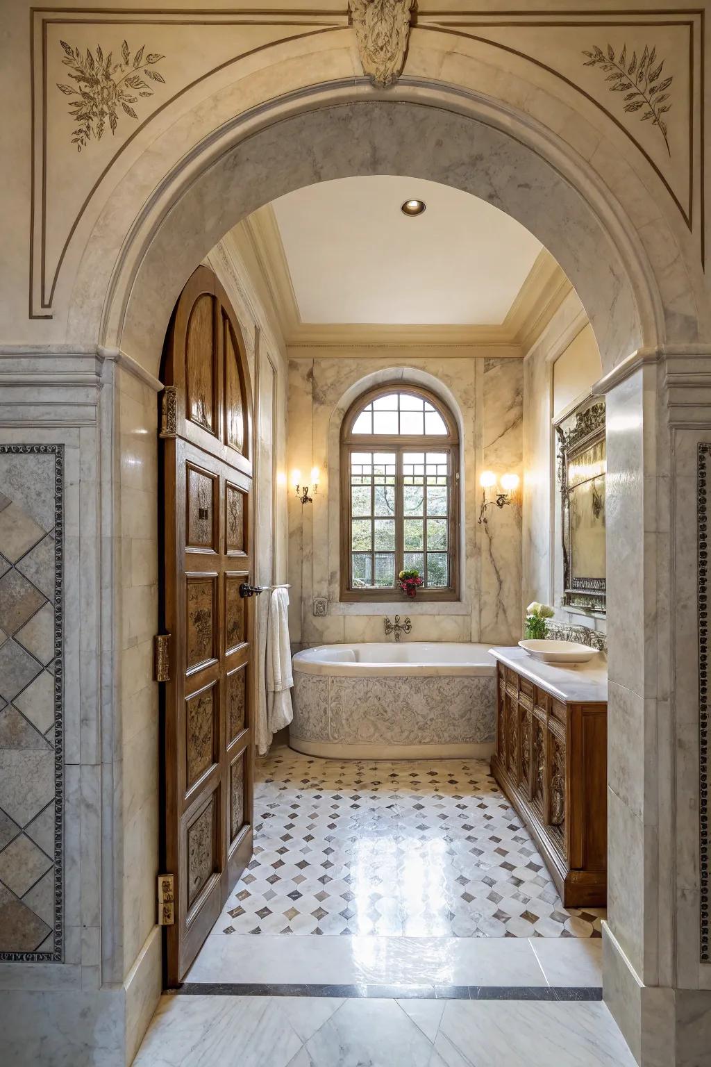 Curves introduce architectural fascination to this beautifully designed bathroom.