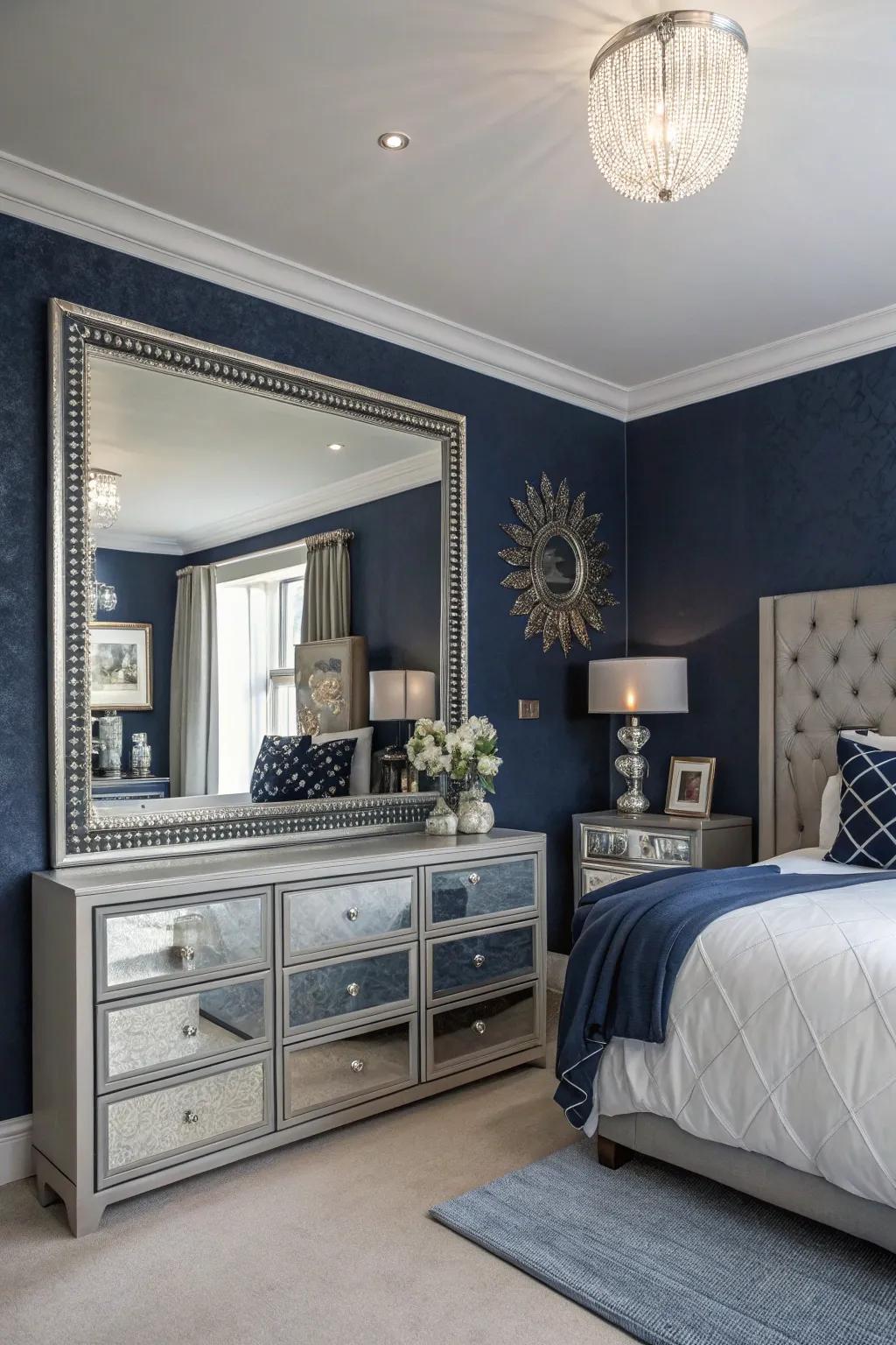Mirrored embellishments replicate illumination and append a hint of allure.