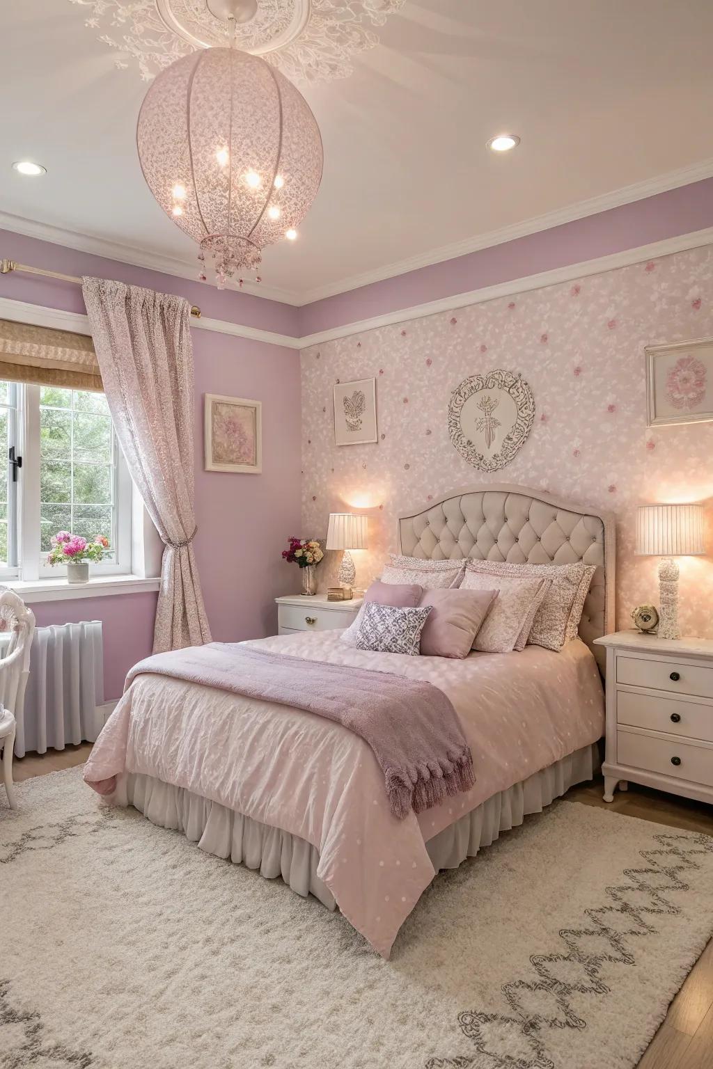 Romantic tones enshroud the space in a comforting embrace.