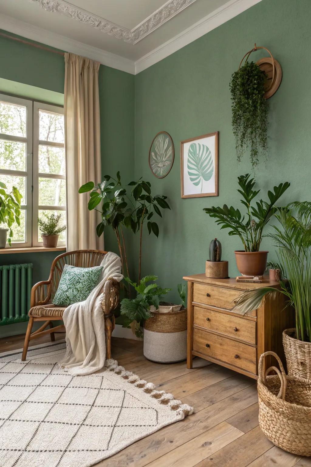 Dampened greens bring serenity and a touch of nature indoors.