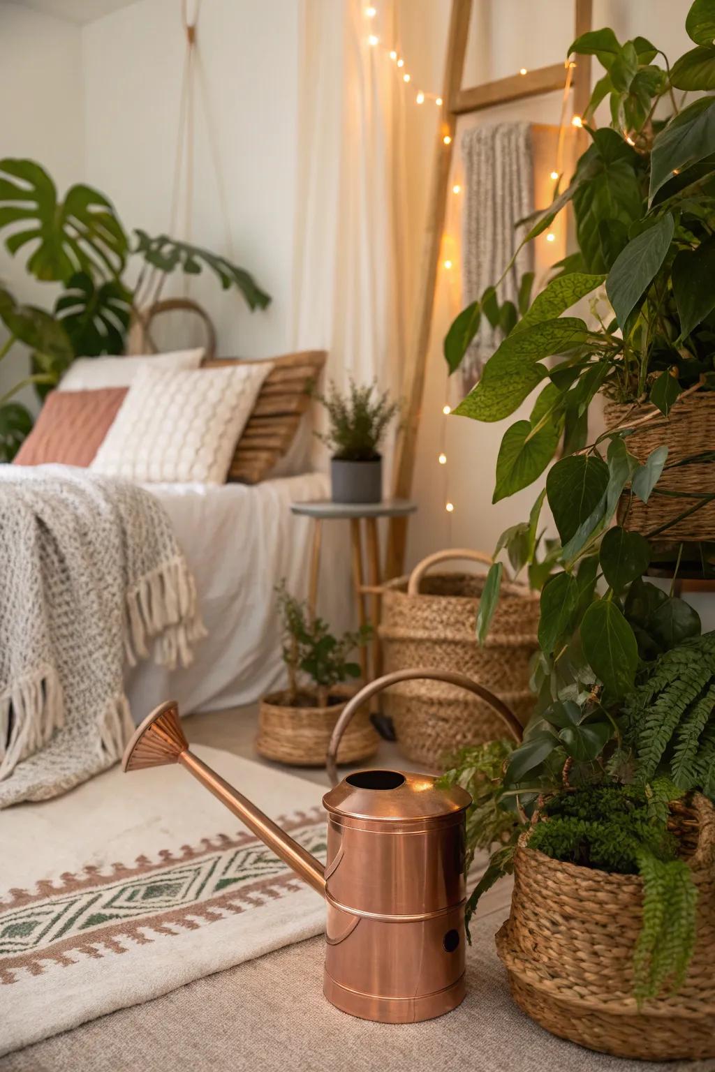 A bohemian sanctuary for flora, touched by the ethereal grace of rose gold.