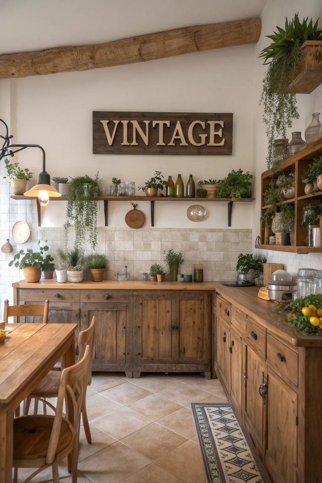 A galley elevated by enchanting antique signage.