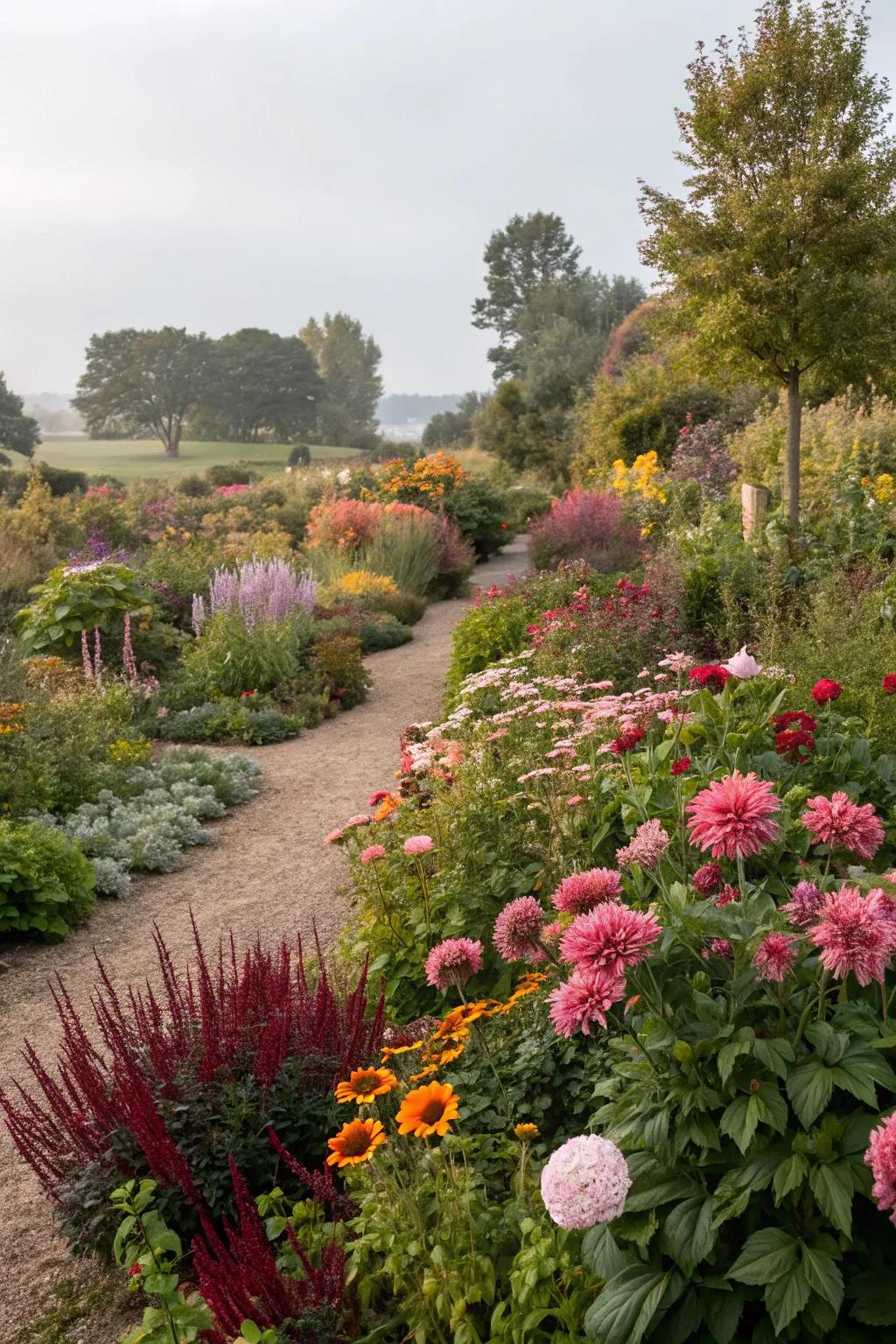Seasonal planting imparting dynamic hue to the garden.