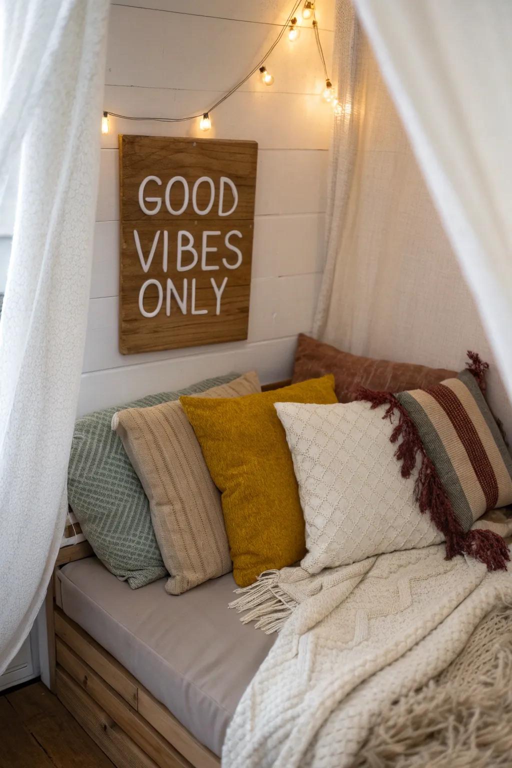 Cultivate optimism with 'Good Vibes Only.'