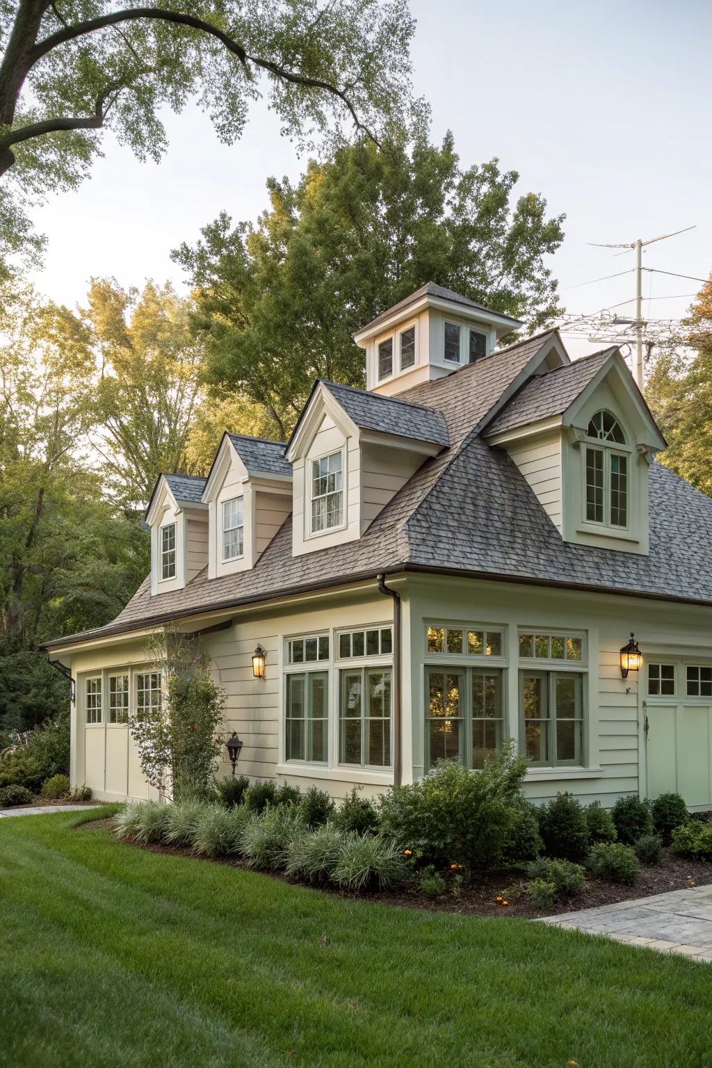A home with a shed dormer full of diverse windows.