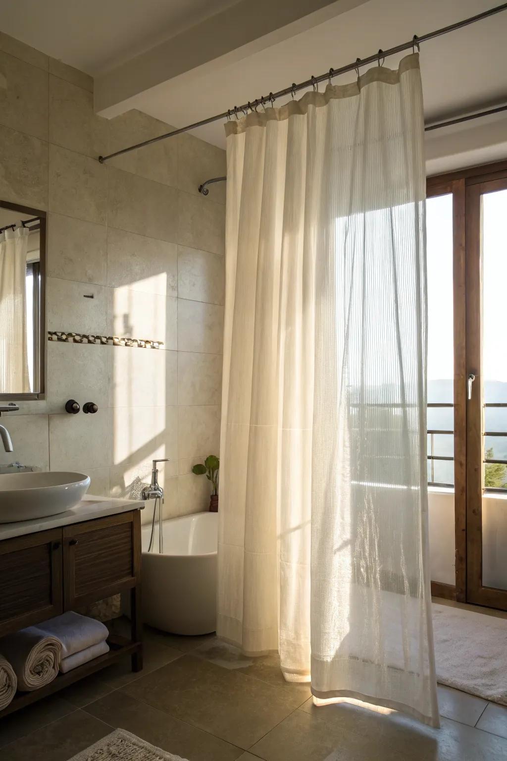 Sheer curtains provide both light and solitude.