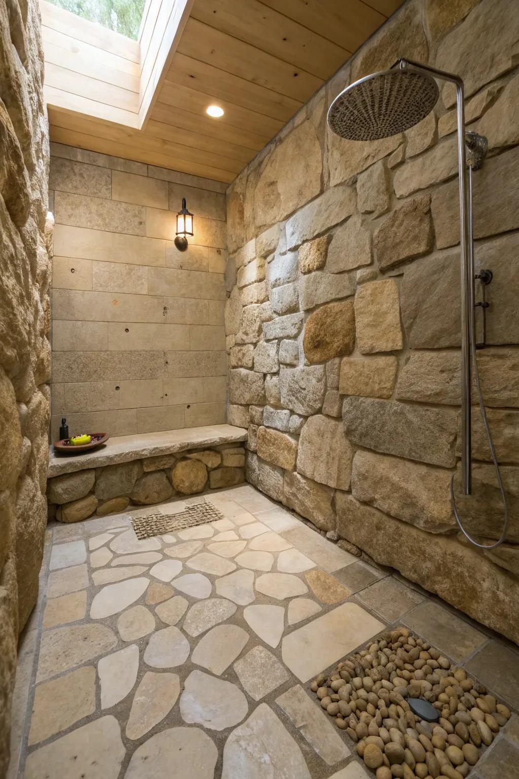 Experience an organic feel with natural stone shower floors.