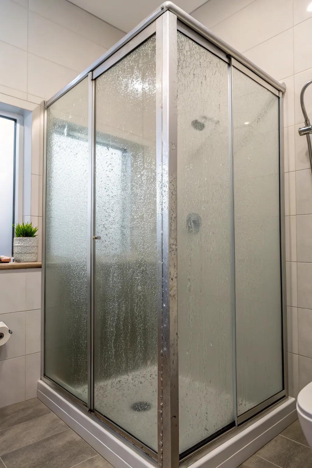 A sophisticated shower stall showcasing a shaded glass panel.