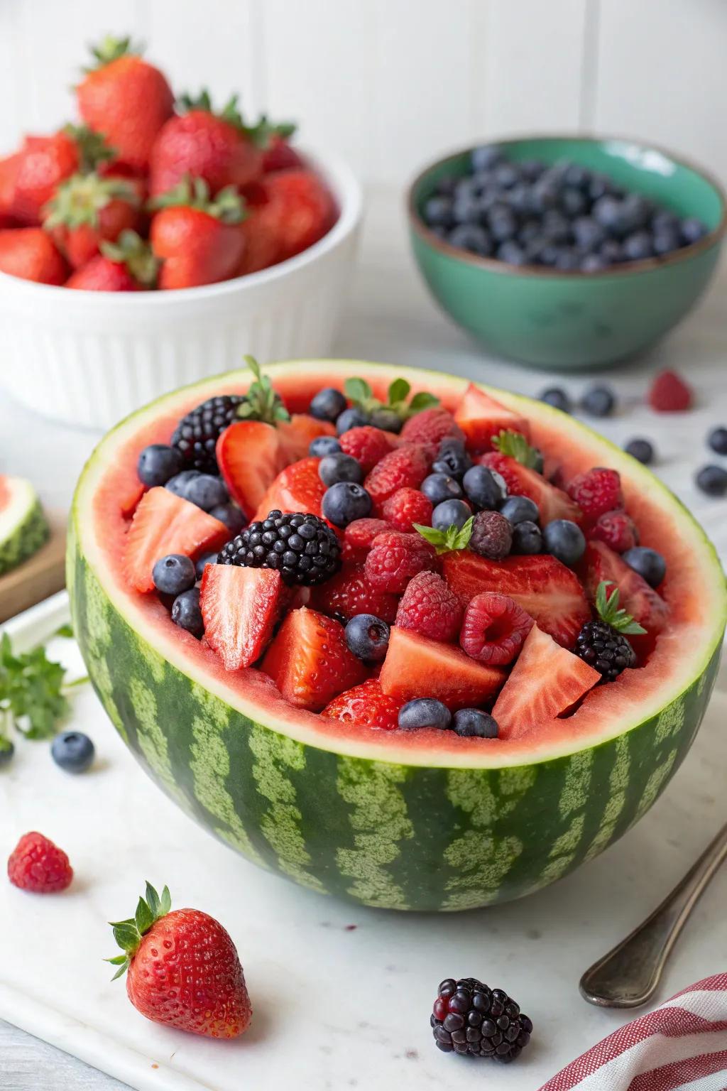 Edible fruit vessels inject a whimsical aspect.