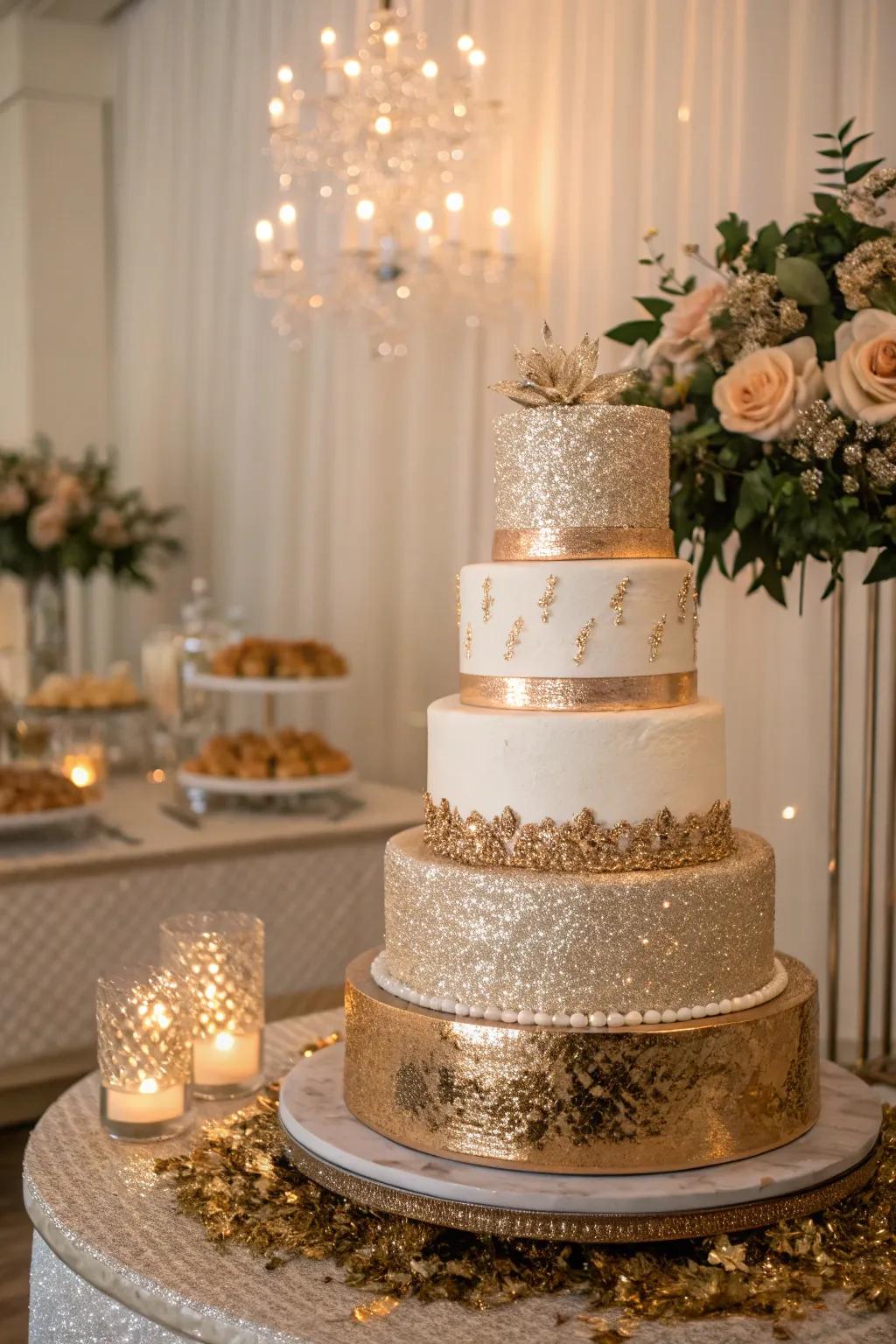 Glamorous cake with subtle metallic hints.