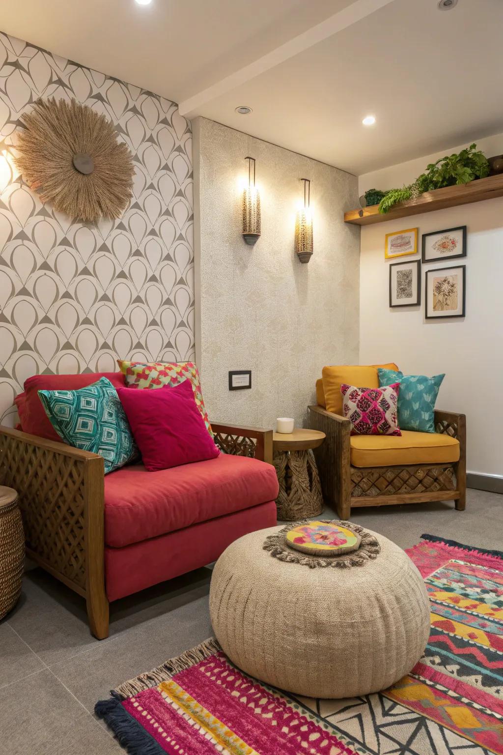 A pop of color enlivening the sitting area.