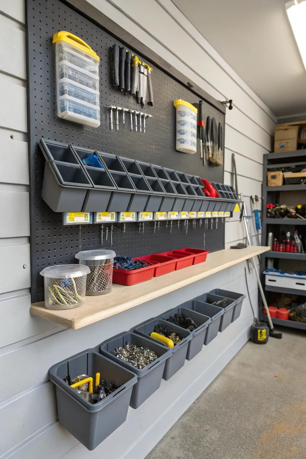 Tip-out bins arrange small items.