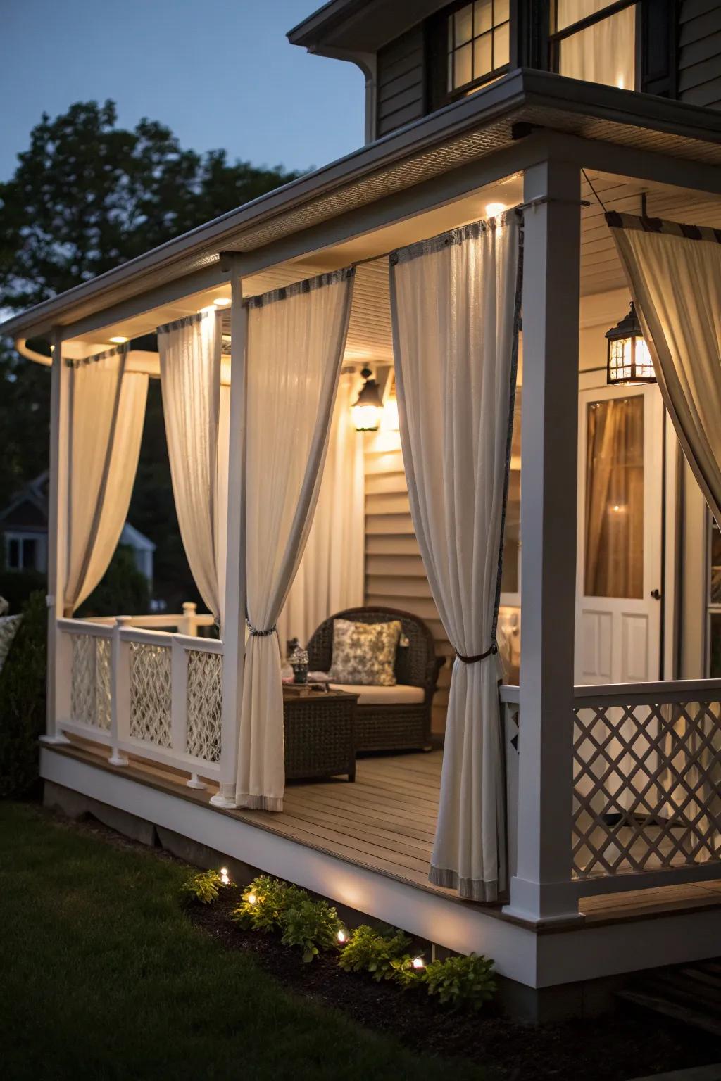 Privacy screens introduce seclusion and panache to a modest back veranda.