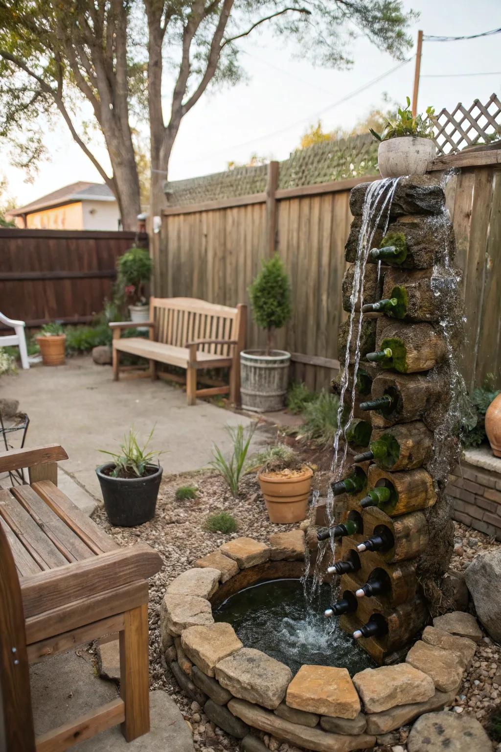 A wine vessel waterfall injects sophistication and intrigue.