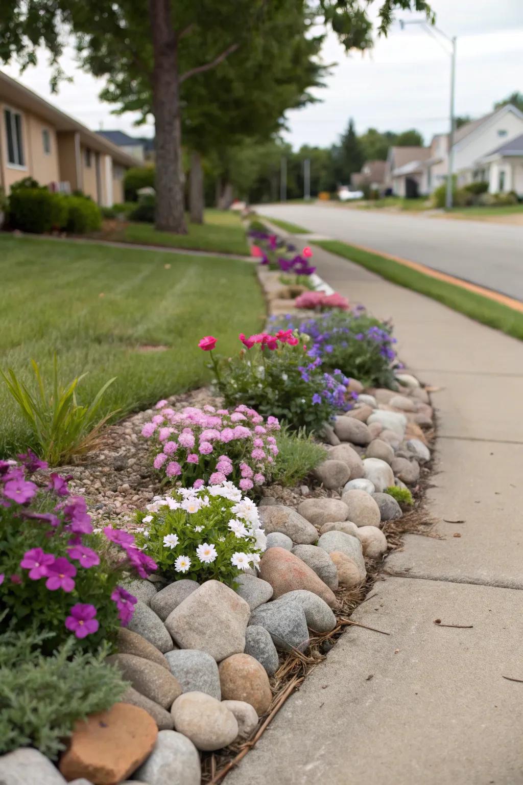 An endearing, petite flower bed ingeniously integrated into a walkway.