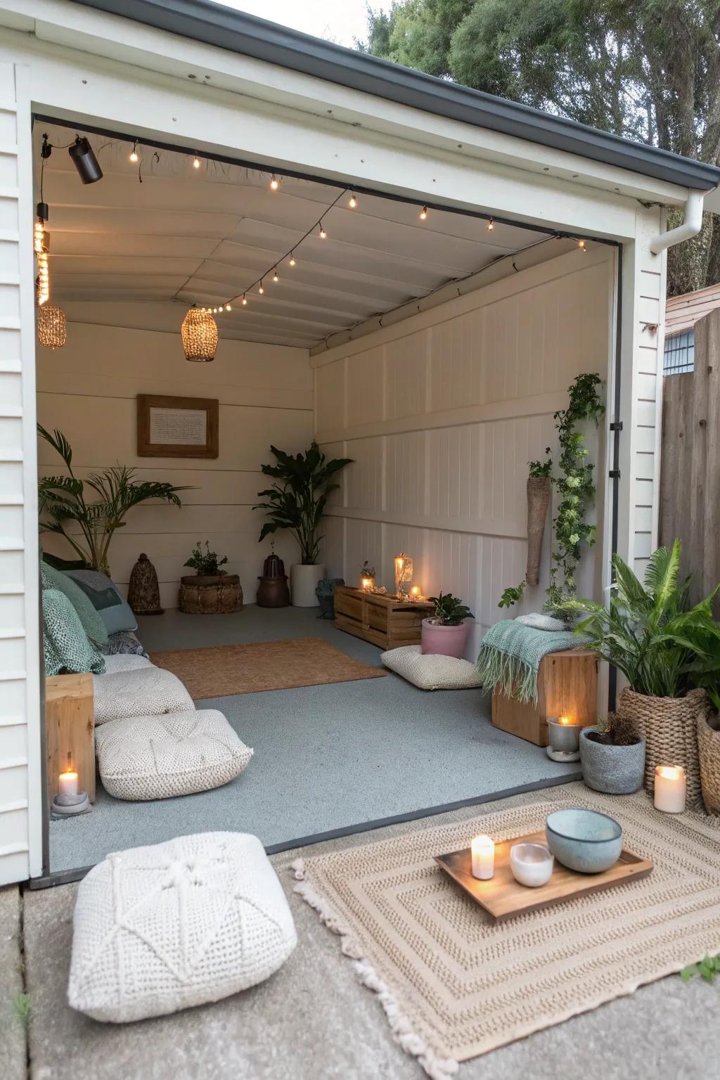 A small garage provides a tranquil meditation.
