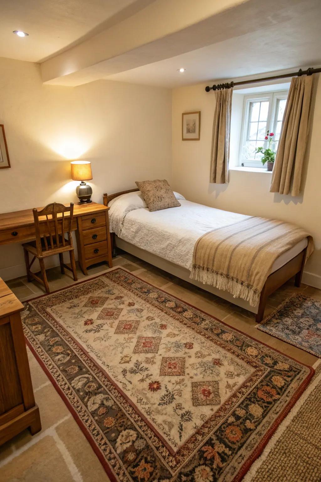 Oversized rugs create a feeling of openness.
