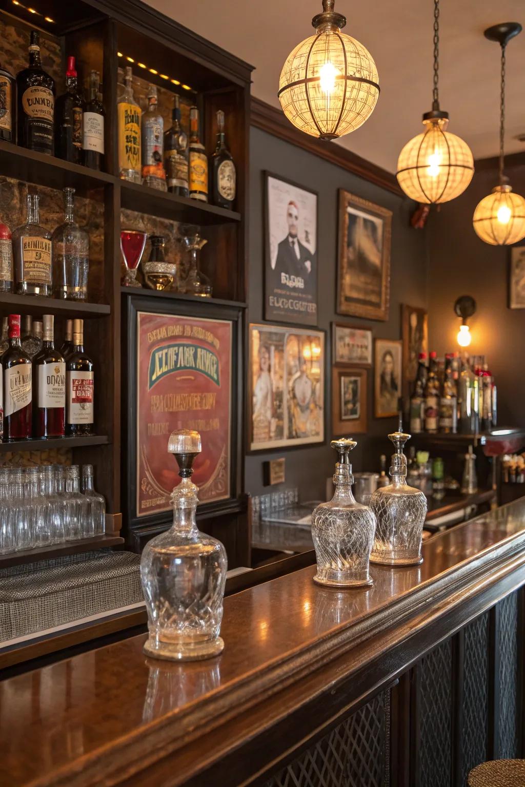 Vintage features convey nostalgic charm to your home bar.