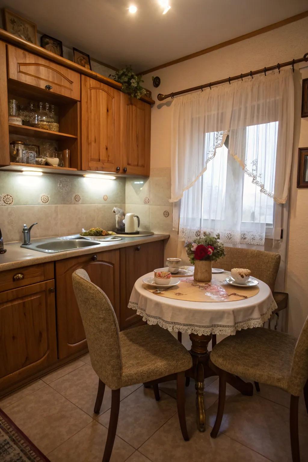 A circular table creating a welcoming dining atmosphere.